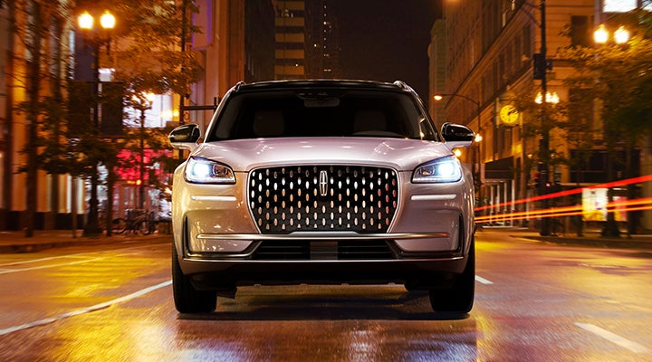 The striking grille of a 2024 Lincoln Corsair® SUV is shown. | Dave Sinclair Lincoln St. Peters in Saint Peters MO